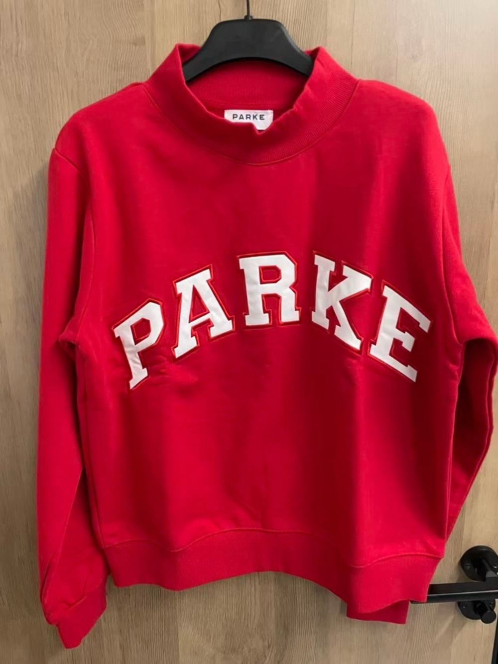 PARKÉ Red Crewneck Sweatshirt with White Collegiate Logo